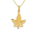 14K Yellow Gold Diamond-Cut Leaf Charm Pendant Necklace with Chain